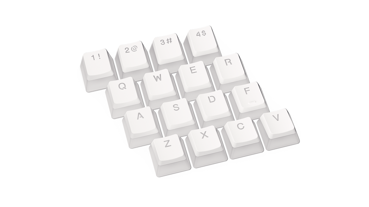 ENDORFY PBT Pudding Onyx White EY0E003-Keycaps Top Front View White Keys Letters Numbers