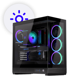 Front left view glass case fans ARGB