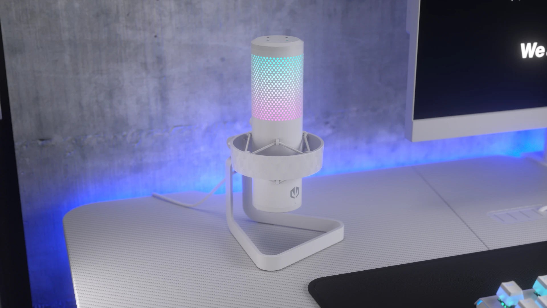 ENDORFY AXIS Streaming Onyx White EY1B007-Microphone Left View Stand Desk ARGB
