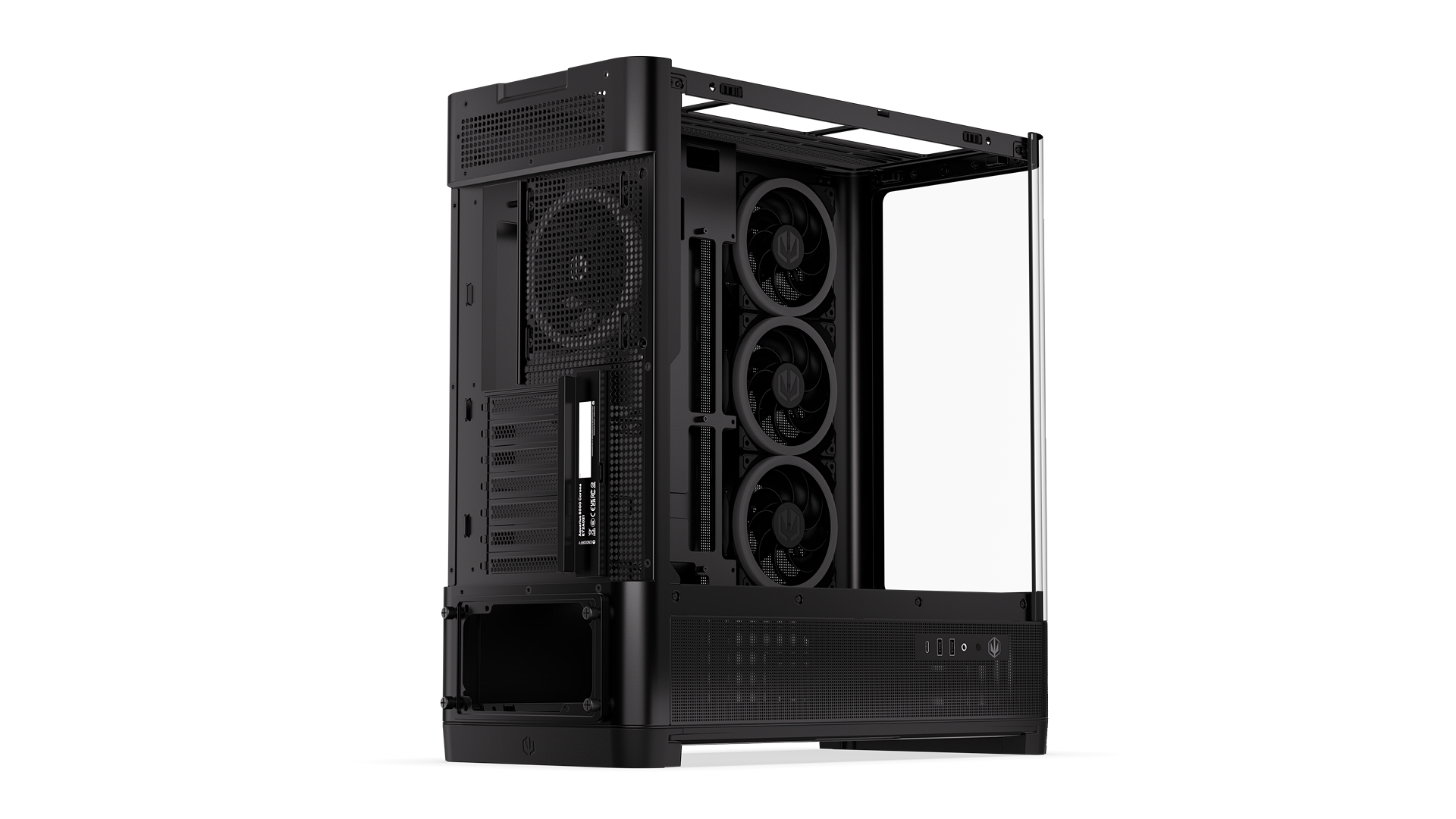 ENDORFY Aquarius 8000 Corona EY2A021-PC Case Back Left View Rear Removed Panel Four Fans