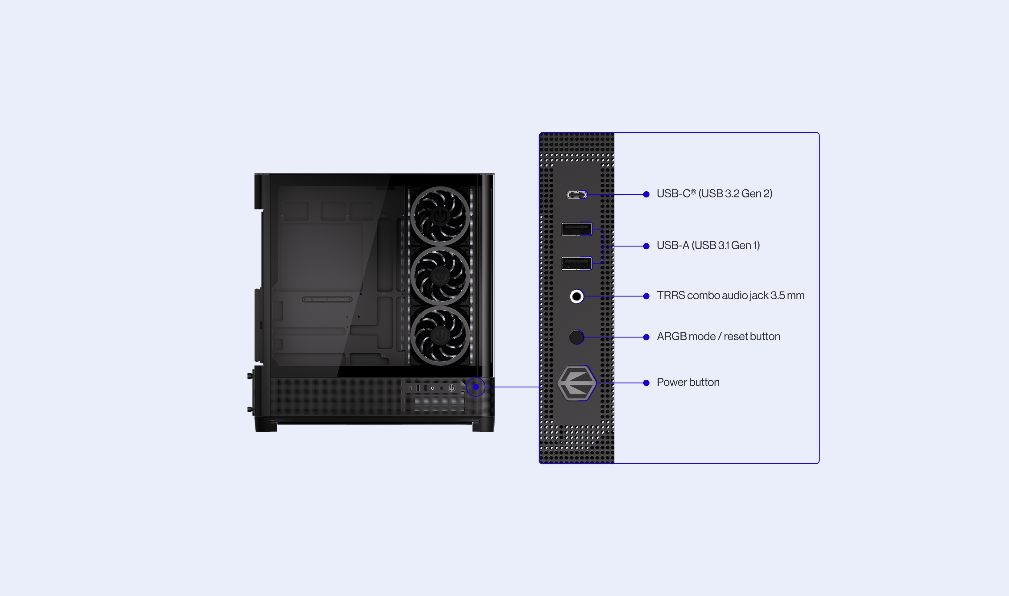 ENDORFY Aquarius 8000 Corona EY2A021 PC Case Top View Compatibility Config IO Panel