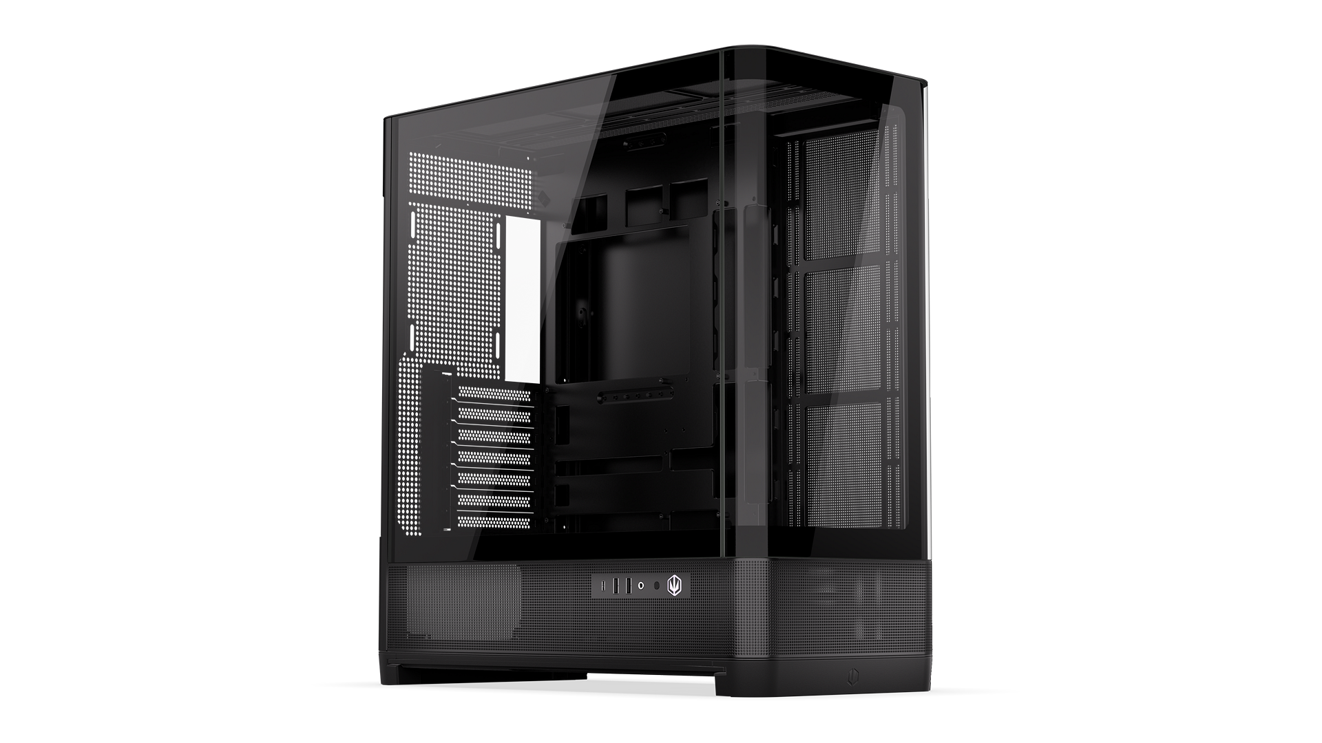 ENDORFY Aquarius 8000 Flex EY2A022-PC Case Front Left View Glass Panel Inside Empty Interior