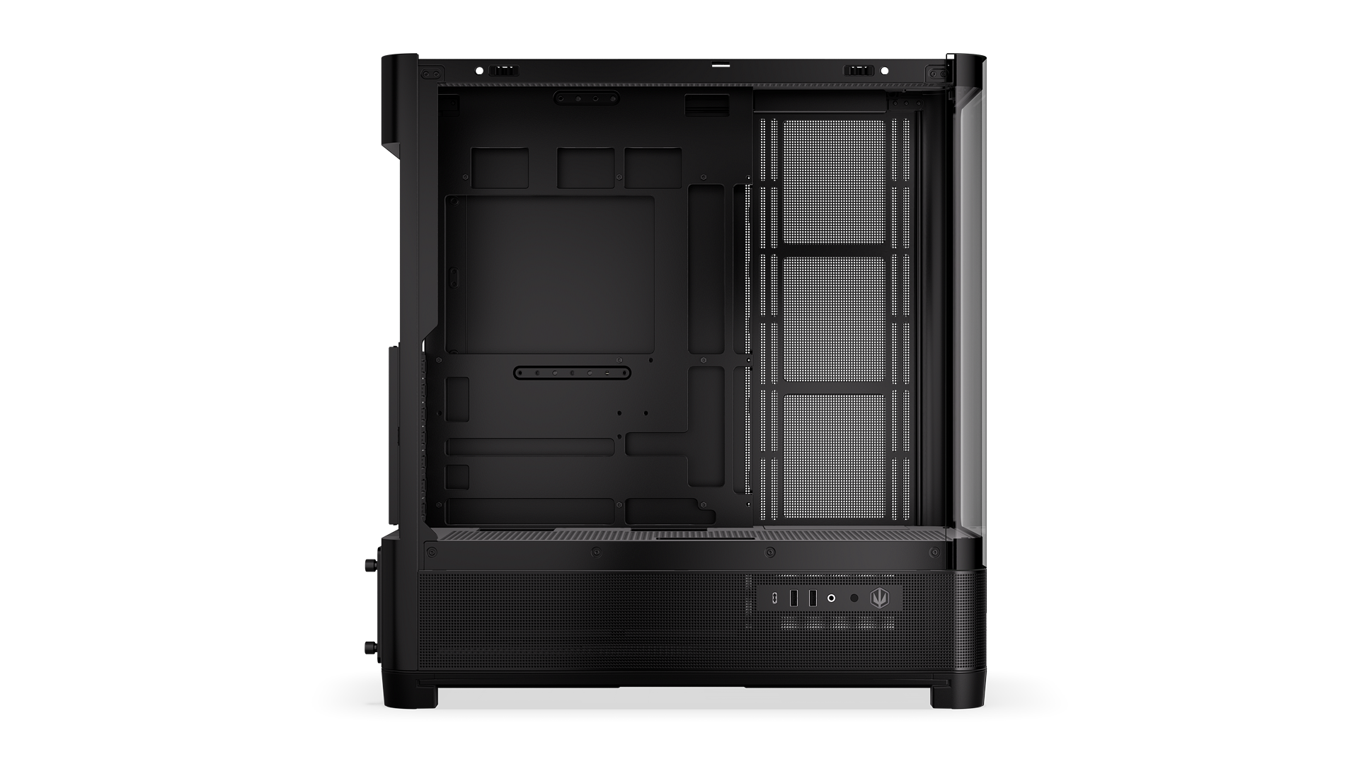 ENDORFY Aquarius 8000 Flex EY2A022-PC Case Left View Removed Panel Empty Interior I/O Panel