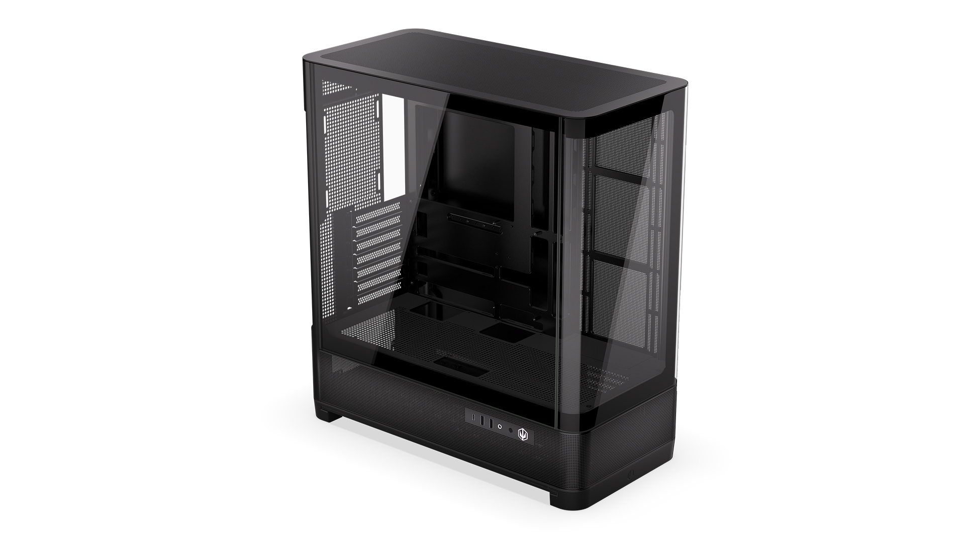 ENDORFY Aquarius 8000 Flex EY2A022-PC Case Top Front Left View Glass Panel Inside Empty Interior