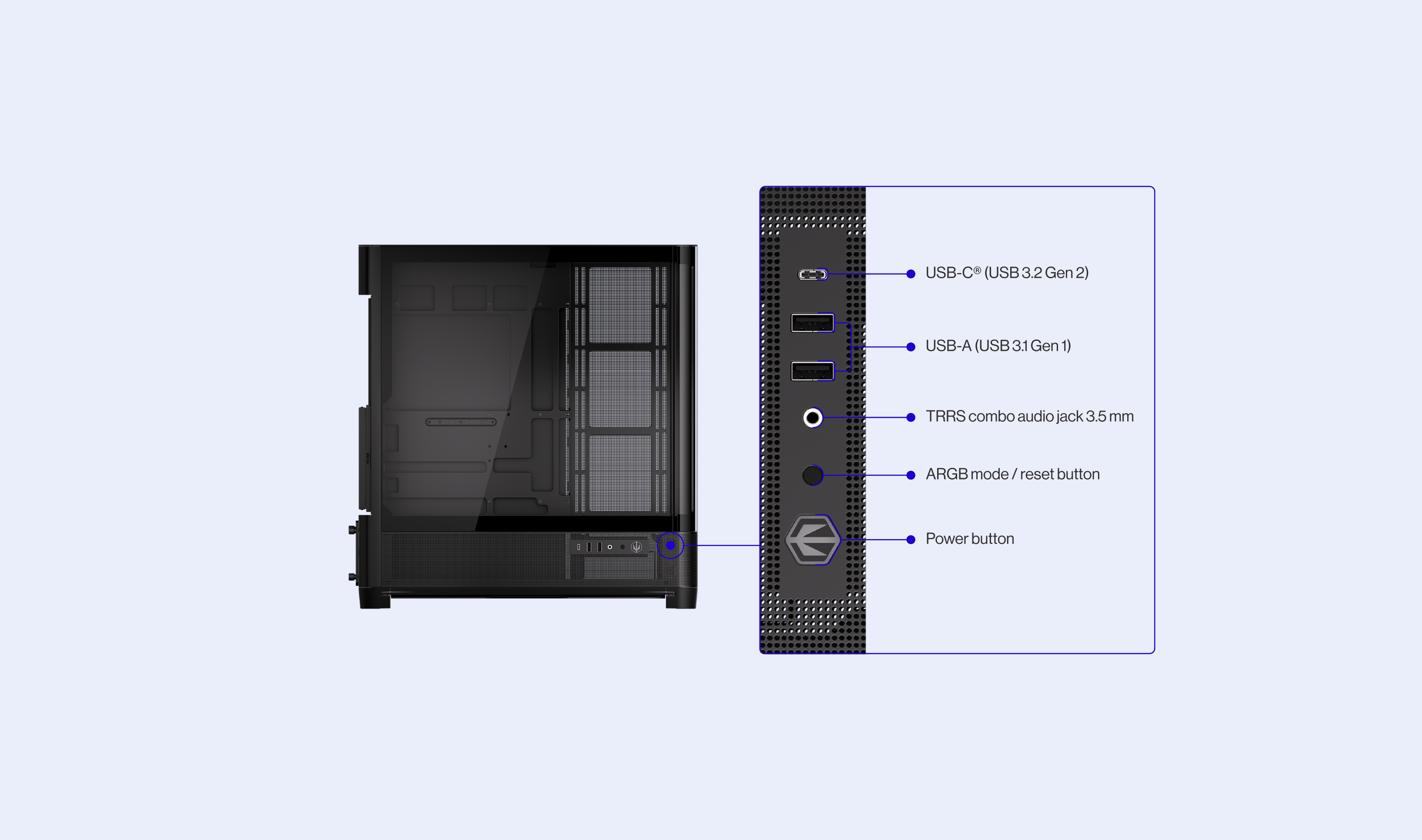 ENDORFY Aquarius 8000 Flex EY2A022 PC Case Top View Compatibility Config IO Panel