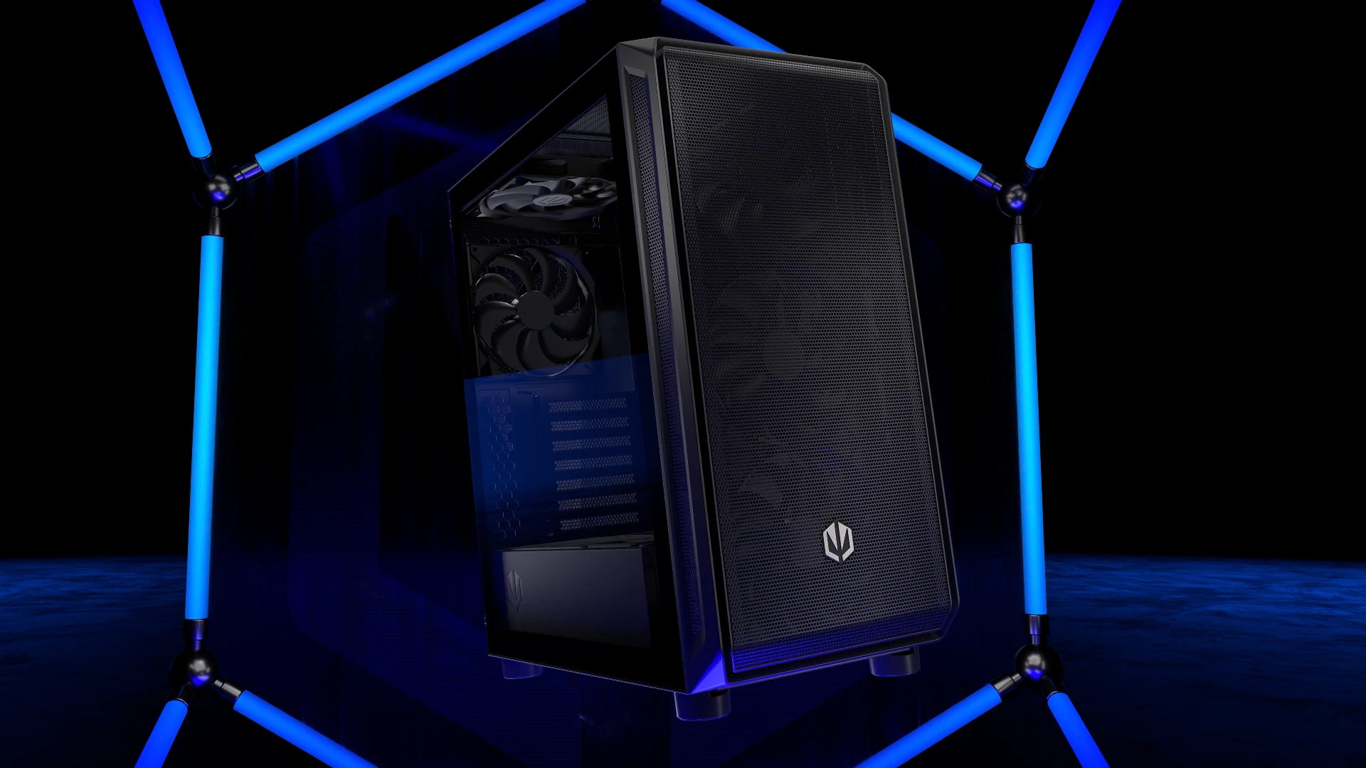 Czarna obudowa Arx 500 Air z perforowanymi panelami 
