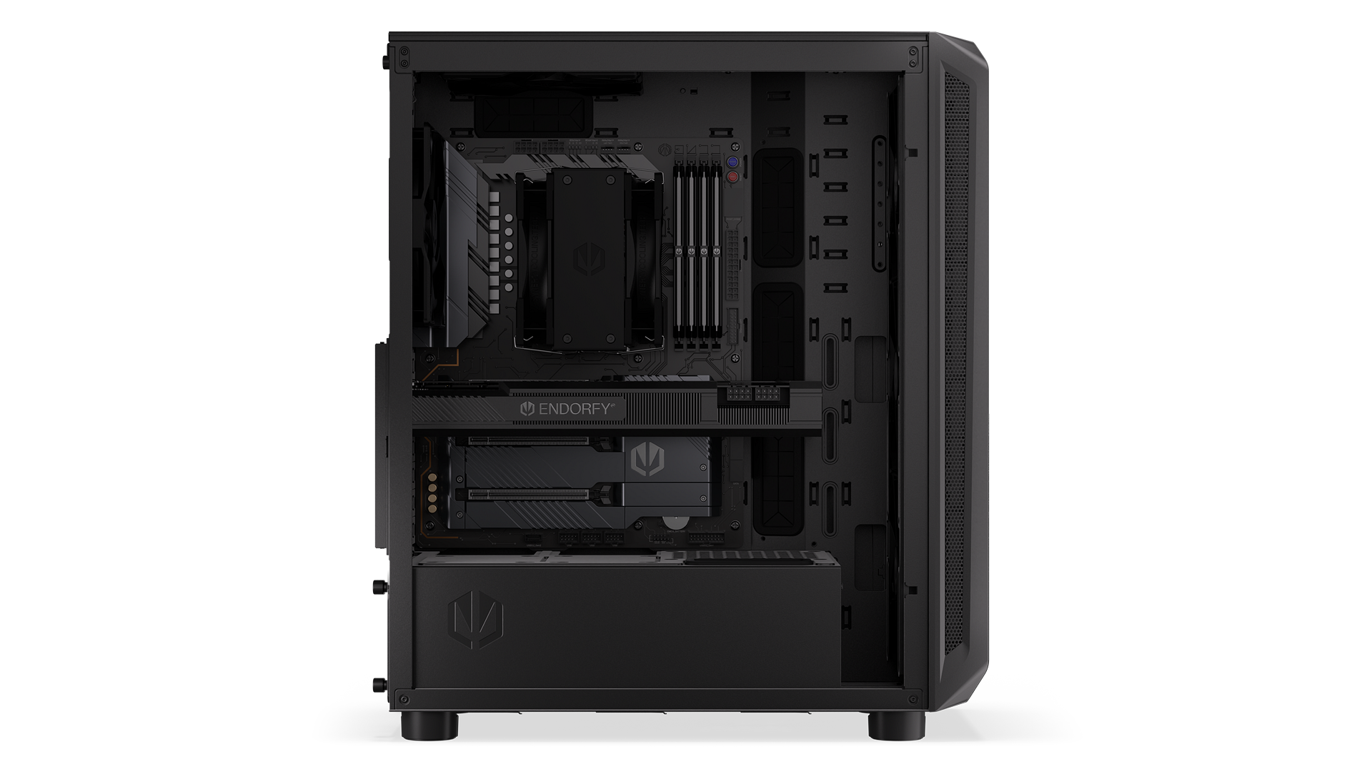 ENDORFY Arx 500 Air EY2A010-PC Case Left View Removed Panel Components Logo Inscription ENDORFY