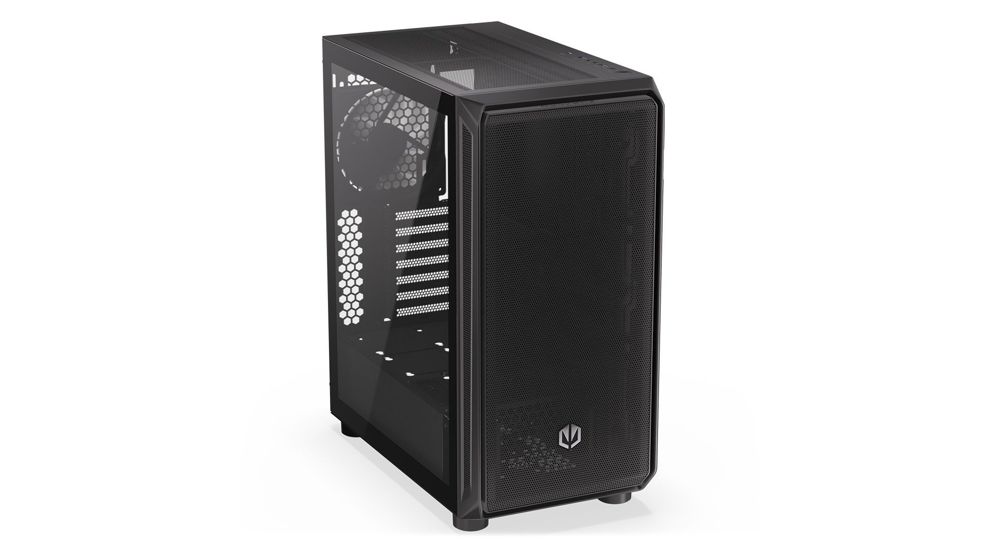 ENDORFY Arx 500 Core EY2A016-PC  Case Front Left View Inside Empty Glass Panel