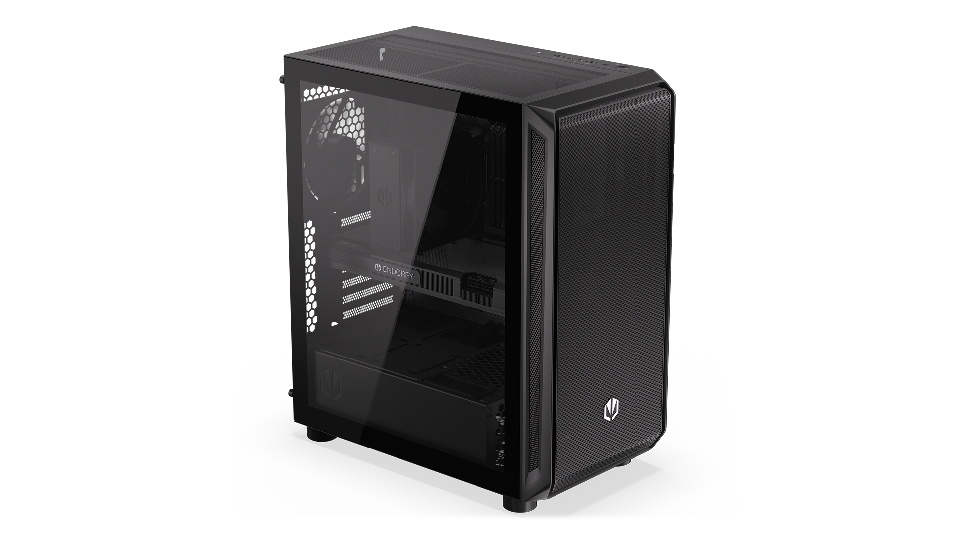 ENDORFY Arx 500 Core EY2A016-PC Case Left View Glass Panel Inside Inscription ENDORFY