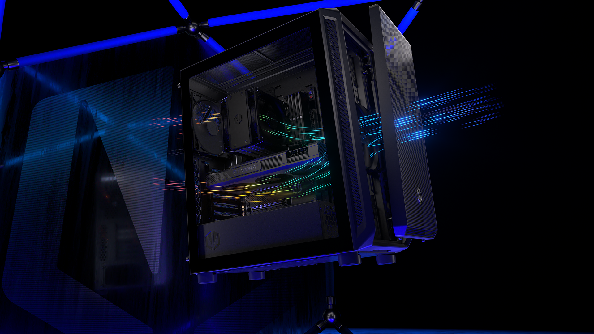 Czarna obudowa Arx 500 Core z perforowanymi panelami