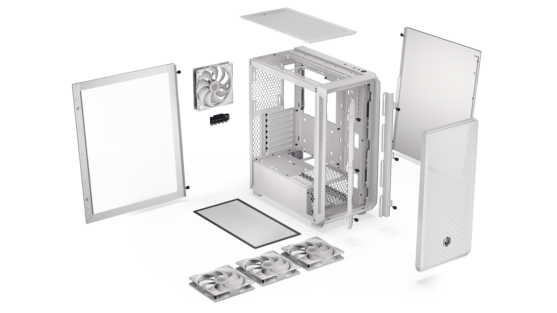 ENDORFY Arx 500 White ARGB EY2A018-PC Case Disassembled White Case Components