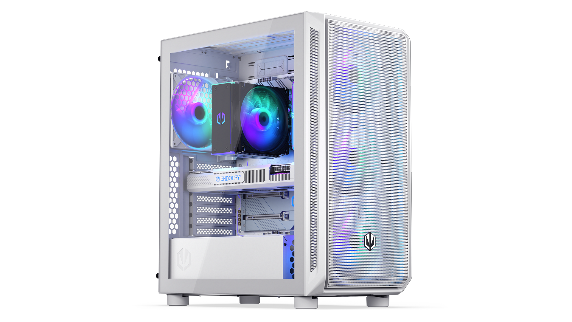 ENDORFY Arx 500 White ARGB EY2A018-PC Case Logo ENDORFY Side View Fans