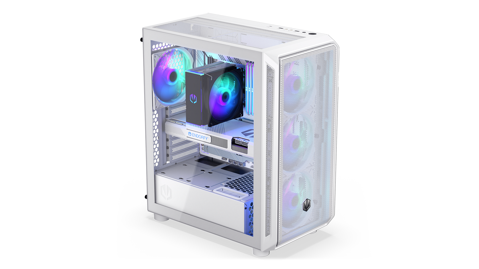 ENDORFY Arx 500 White ARGB EY2A018-PC Case Open Side Panel View Fans