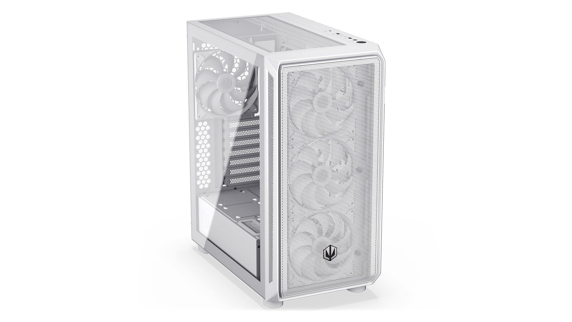 ENDORFY Arx 500 White ARGB EY2A018-PC Case Open Side Panel View Four Fans