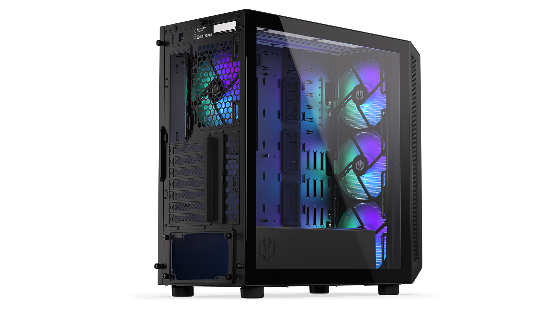 ENDORFY Arx 700 ARGB EY2A013-PC Case Left Back View Glass Panel Four Fans ARGB