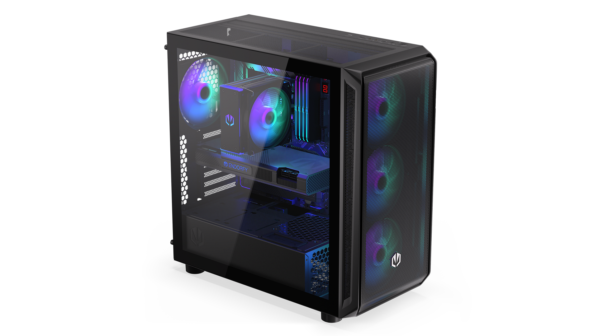 ENDORFY Arx 700 ARGB EY2A013 PC-Case Left View Glass Panel Inside Inscription ENDORFY