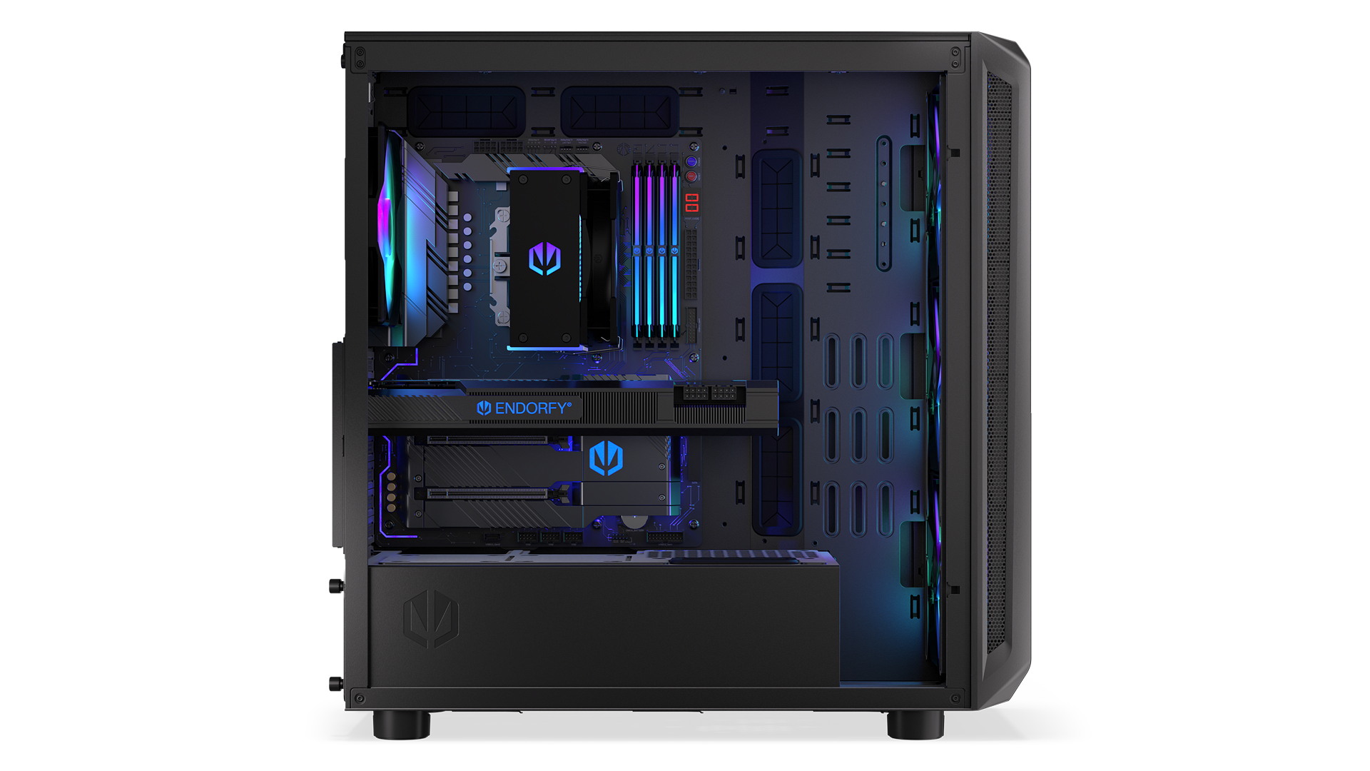 ENDORFY Arx 700 ARGB EY2A013-PC Case Left View Inside Components Logo Inscription ENDORFY ARGB