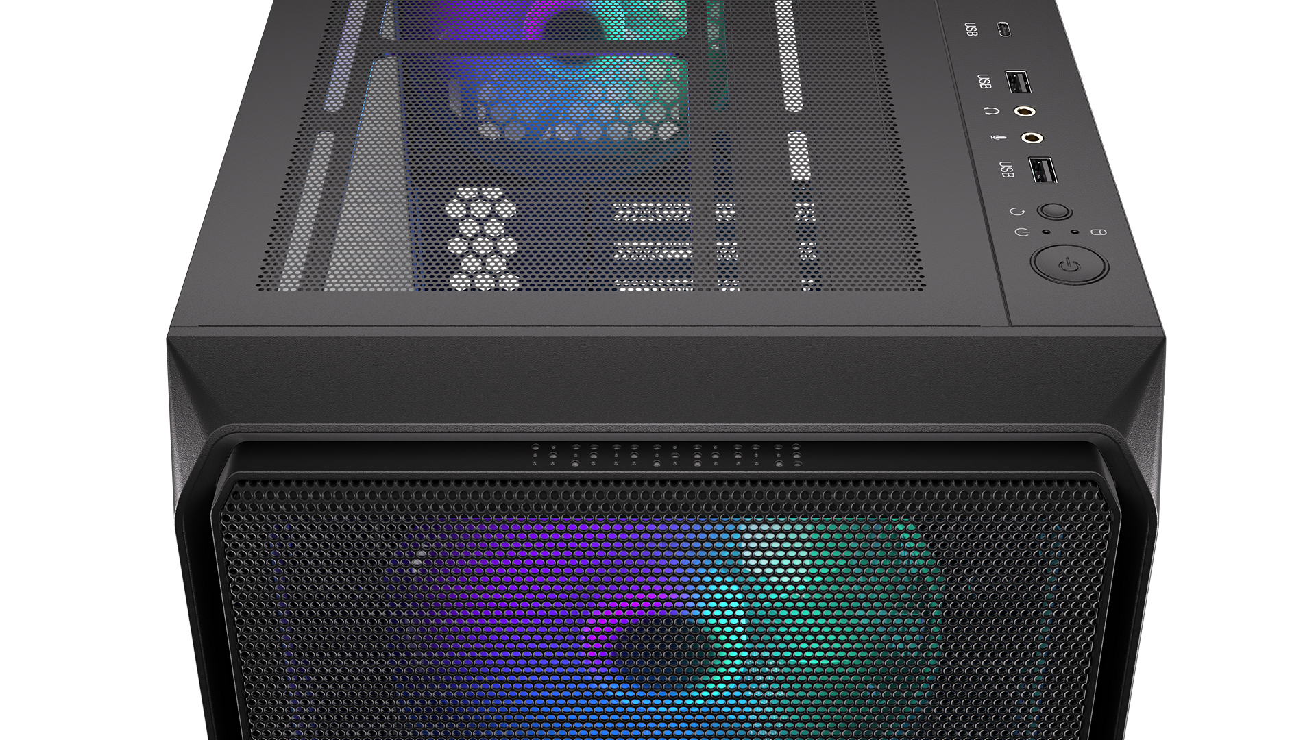 ENDORFY Arx 700 ARGB EY2A013-PC Case Top View Fans ARGB IO Panel With USB C 3.2 Gen 2 Port USB A Ports Audio Jacks