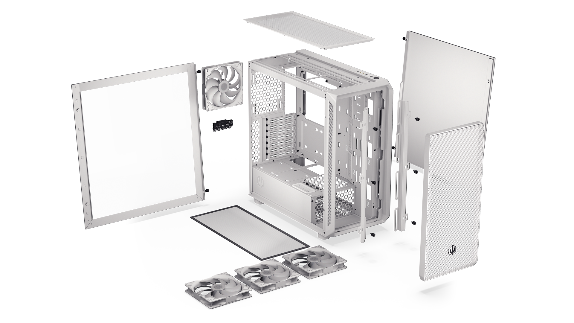 ENDORFY Arx 700 White ARGB EY2A017-PC Case Explode View White Disassembled Components