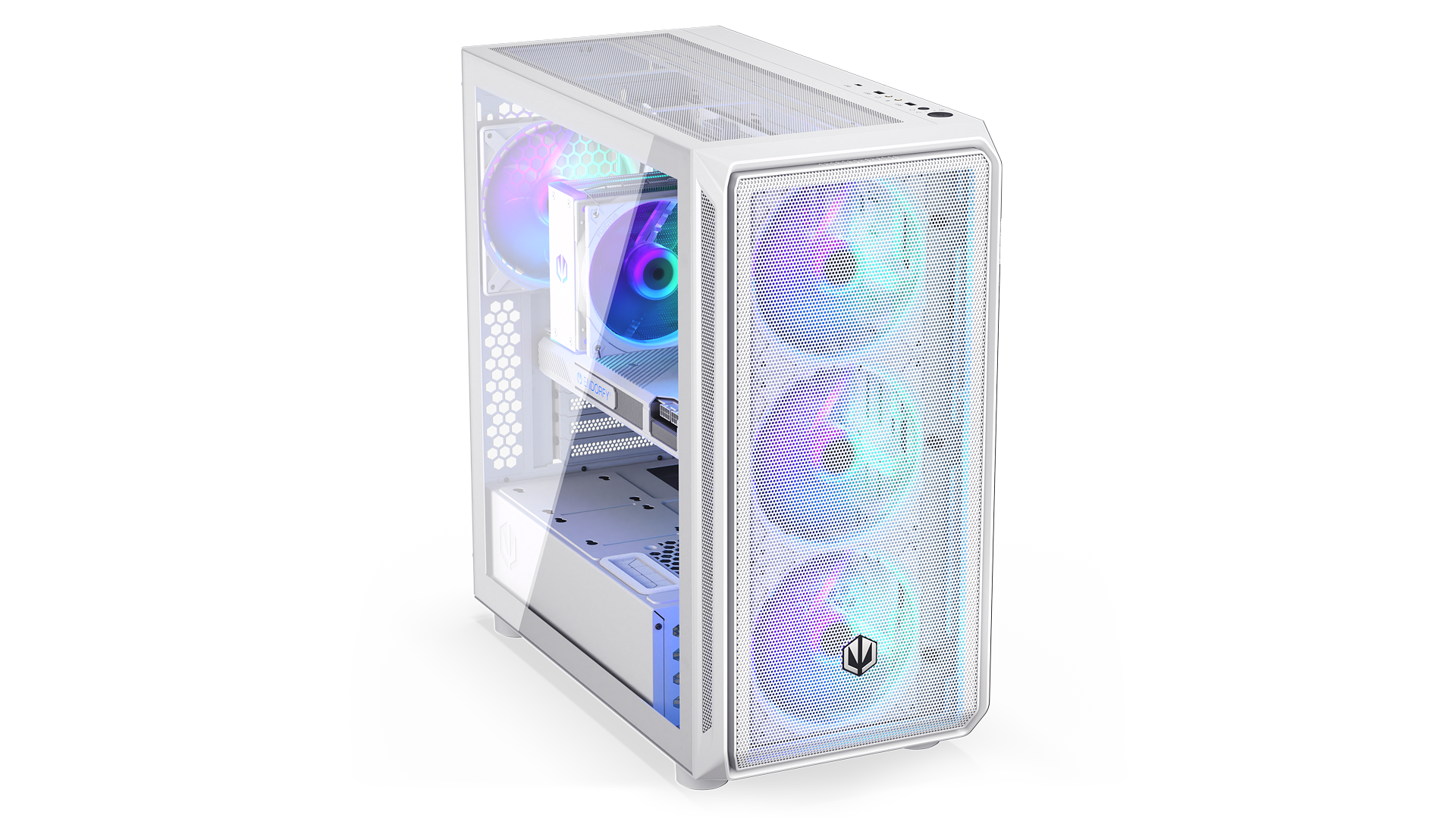 ENDORFY Arx 700 White ARGB EY2A017-PC Case Front Left View Fans ARGB