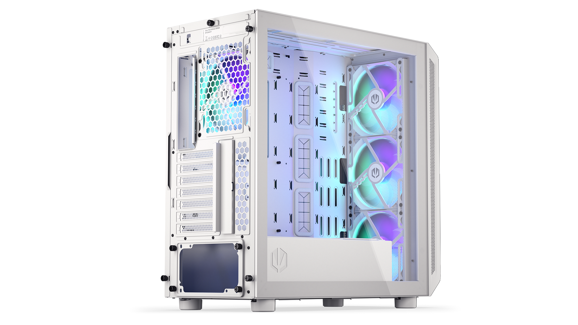 ENDORFY Arx 700 White ARGB EY2A017-PC Case Left Back View Glass Panel Four Fans ARGB