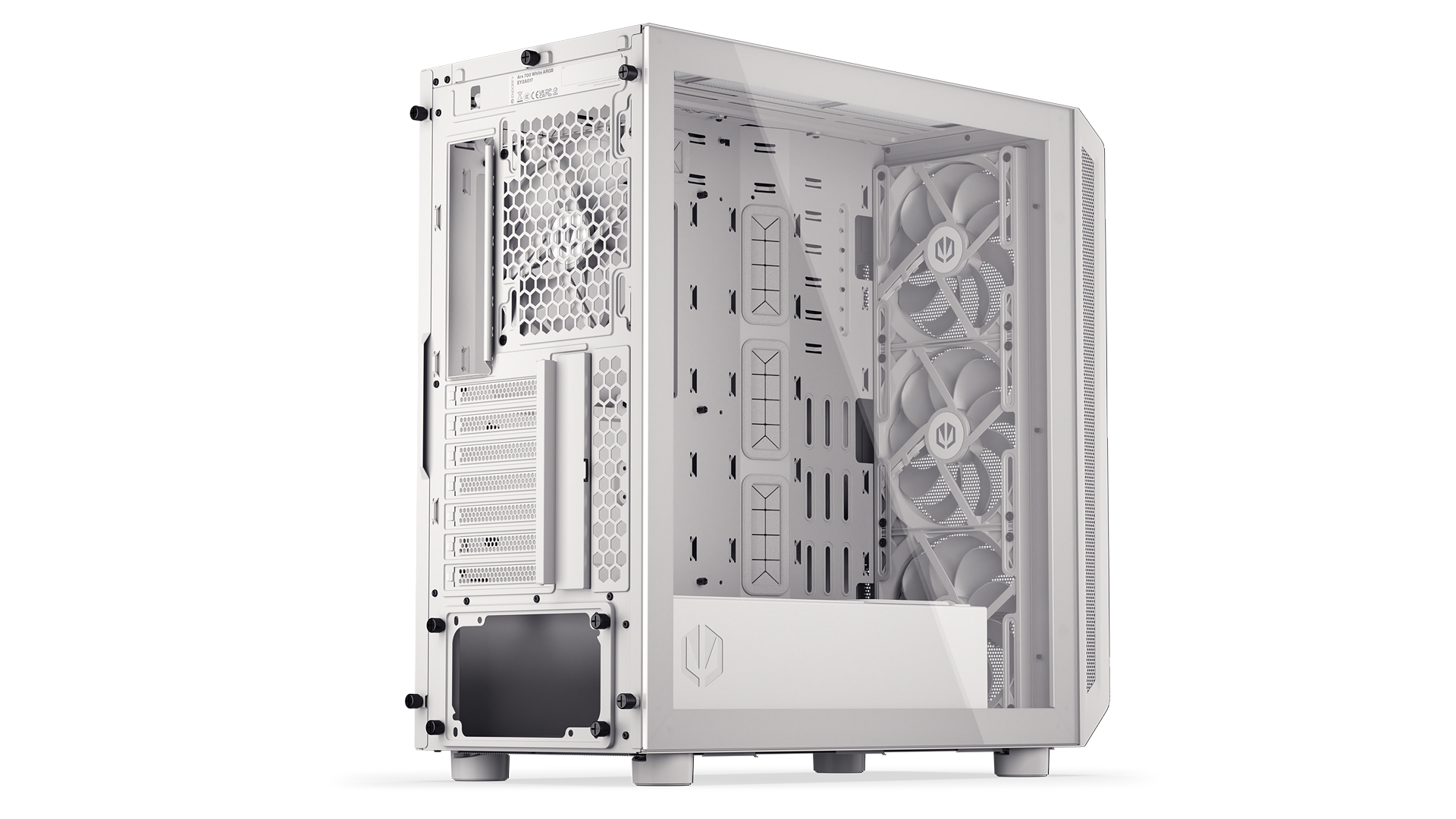 ENDORFY Arx 700 White ARGB EY2A017-PC Case Left Back View Glass Panel Four Fans