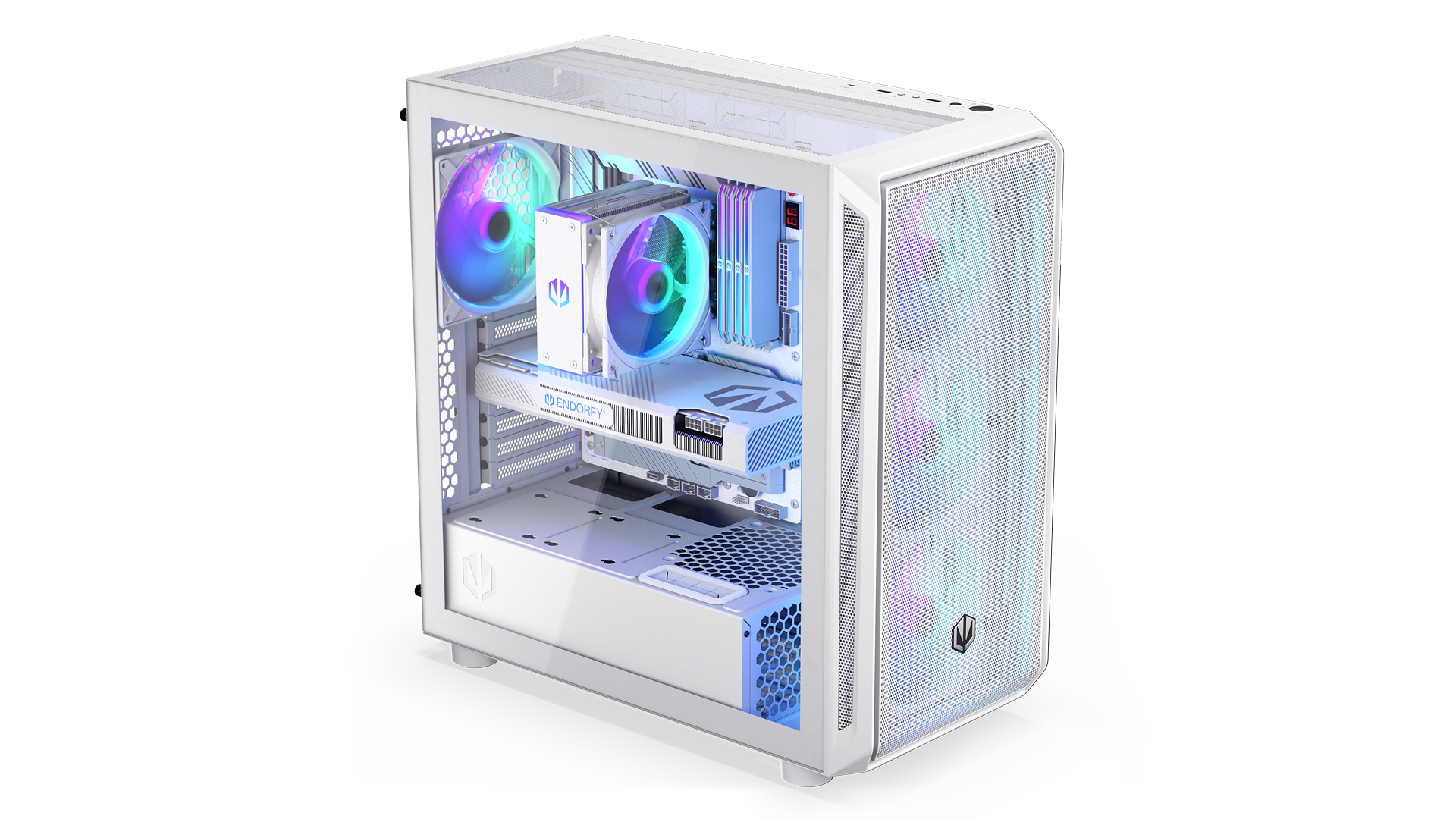ENDORFY Arx 700 White ARGB EY2A017-PC Case Left View Glass Panel Inside Inscription ENDORFY