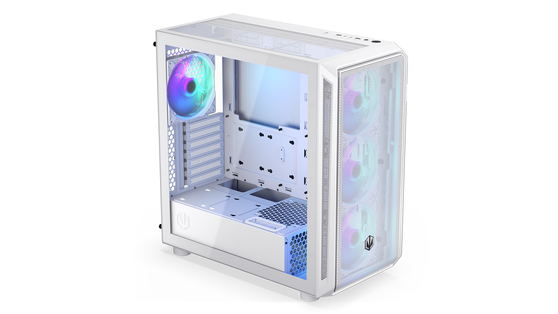 ENDORFY Arx 700 White ARGB EY2A017-PC Case Left View Glass Panel Inside White Four Fans ARGB