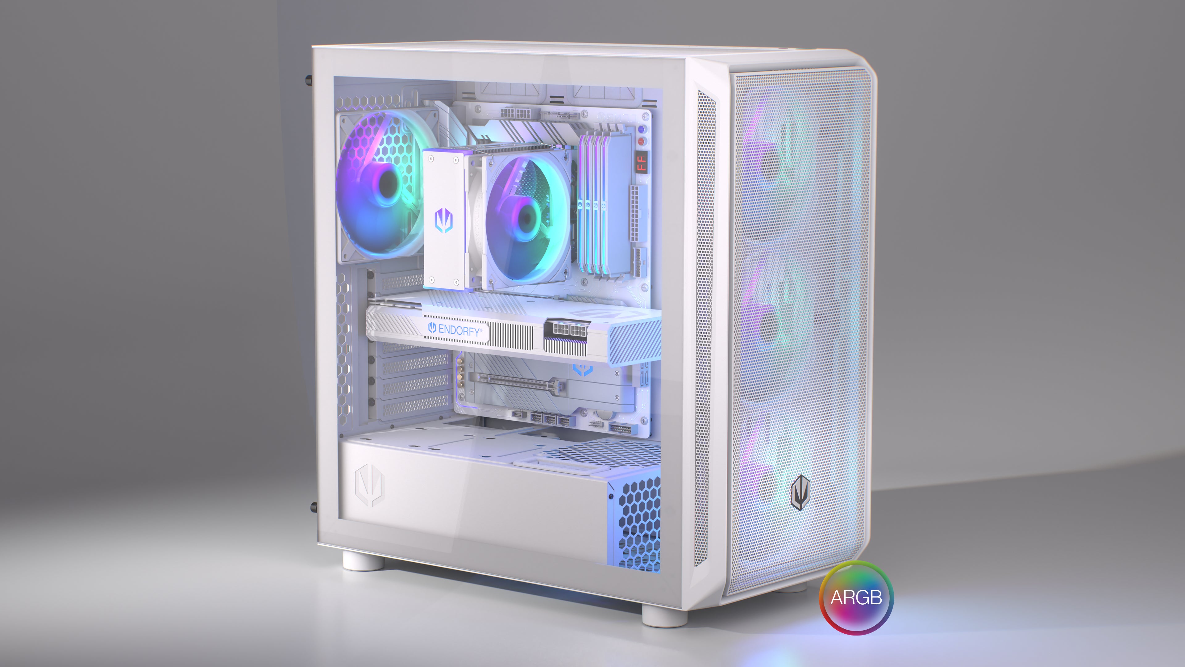 Podświetlenie ARGB wentylatorów Stratus 140 White w obudowie Arx 700 White ARGB sterowane kontrolerem