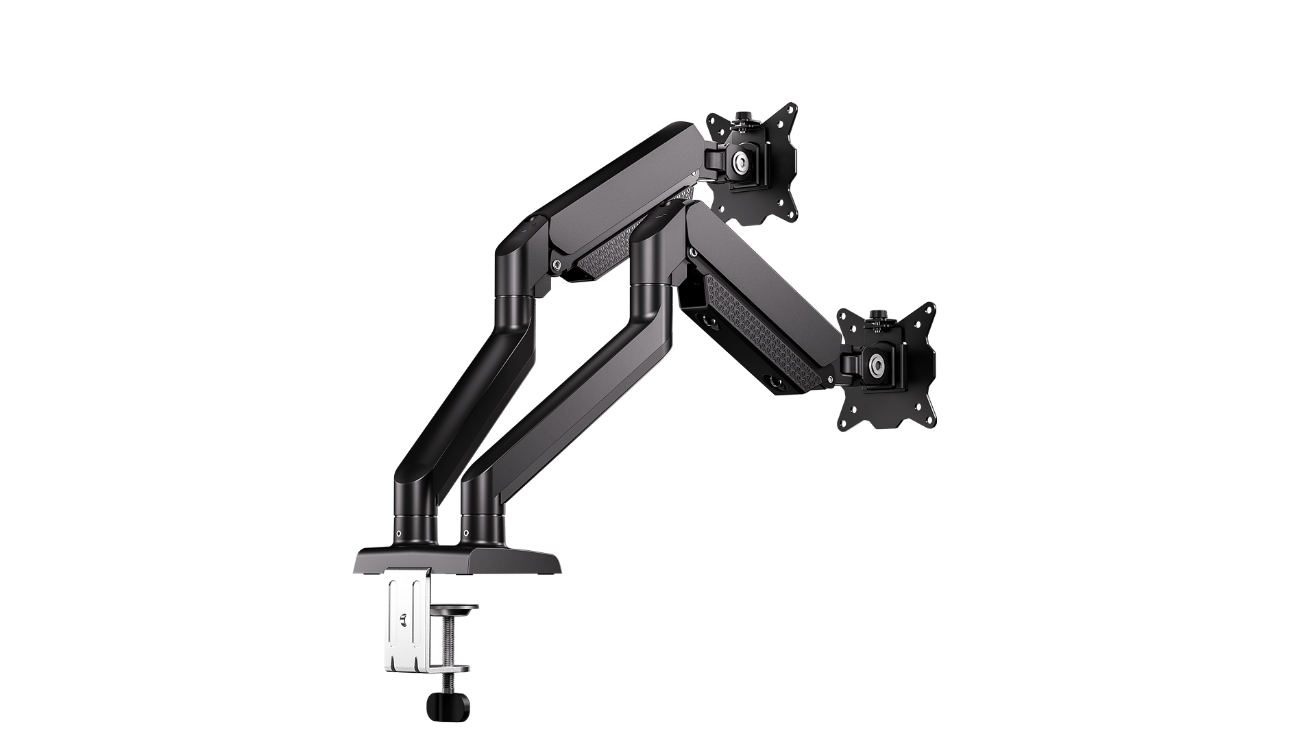 ENDORFY Atlas GS Double EY8F009 Monitor Double Arm Black Left Side Bottom Angle View