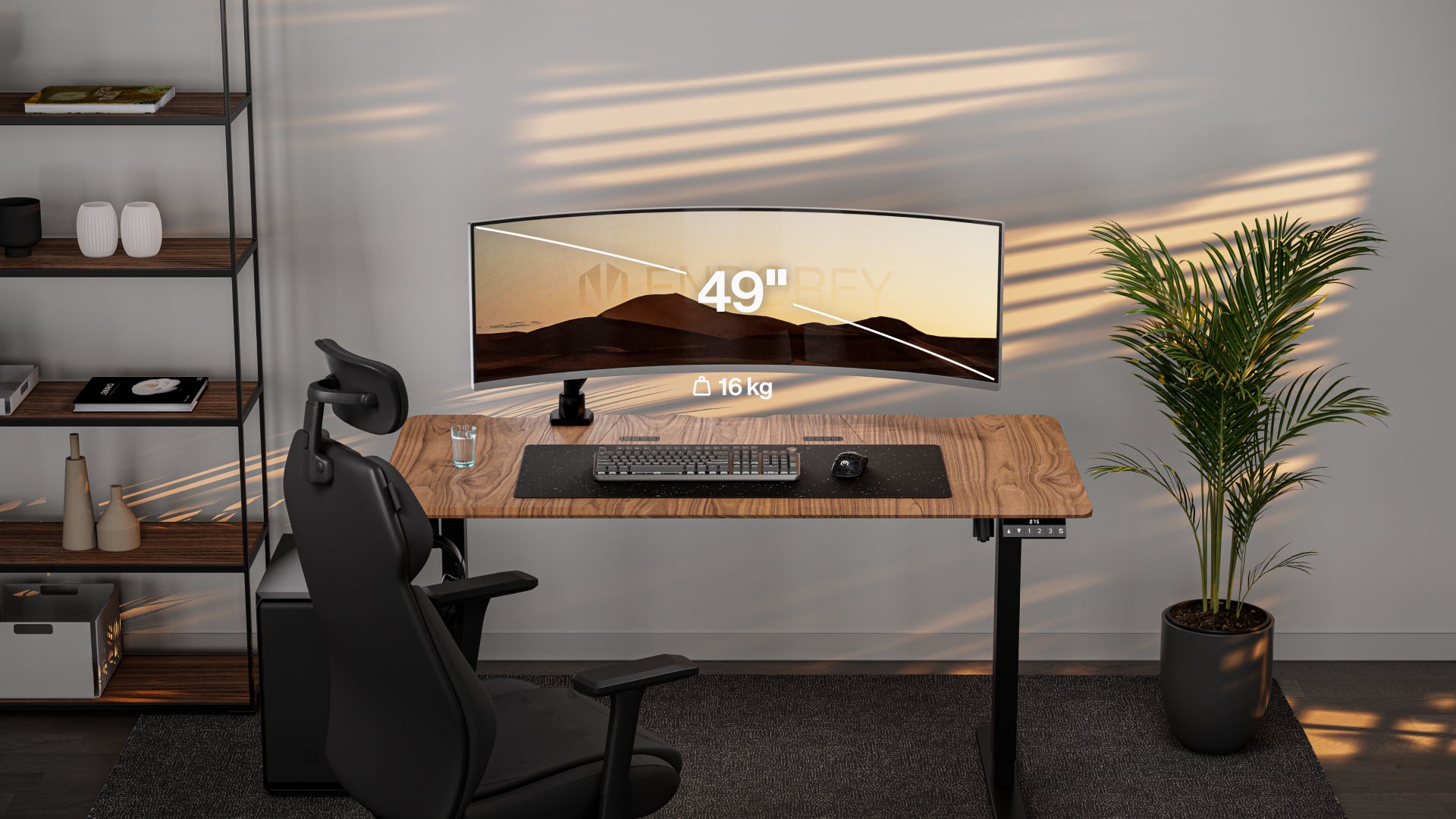 Monitor o maksymalnych obsługiwanych wymiarach 49" zamontowany na uchwycie ENDORFY Atlas GS Pro Single 
