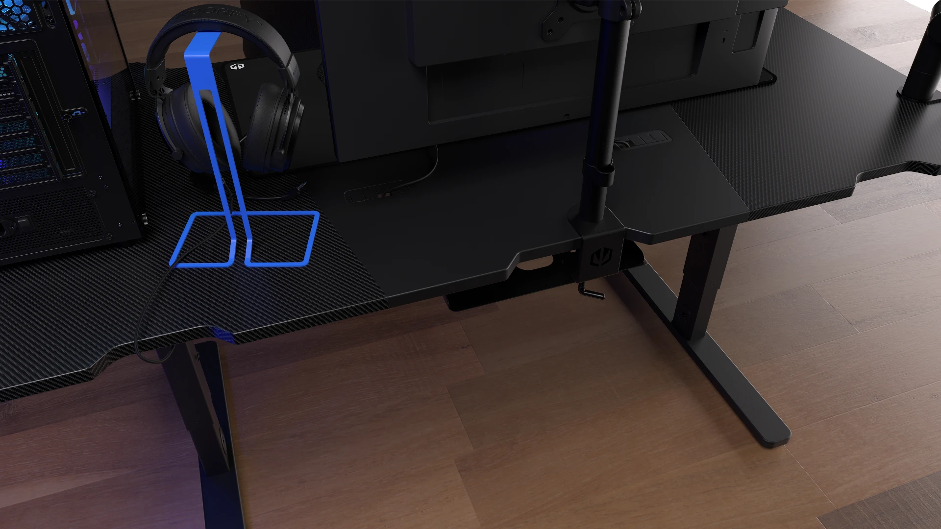 ENDORFY Atlas L EY8E003-Desk Back View Profiled The Desk With Visible Shelf For Power Strip Stand Headphone