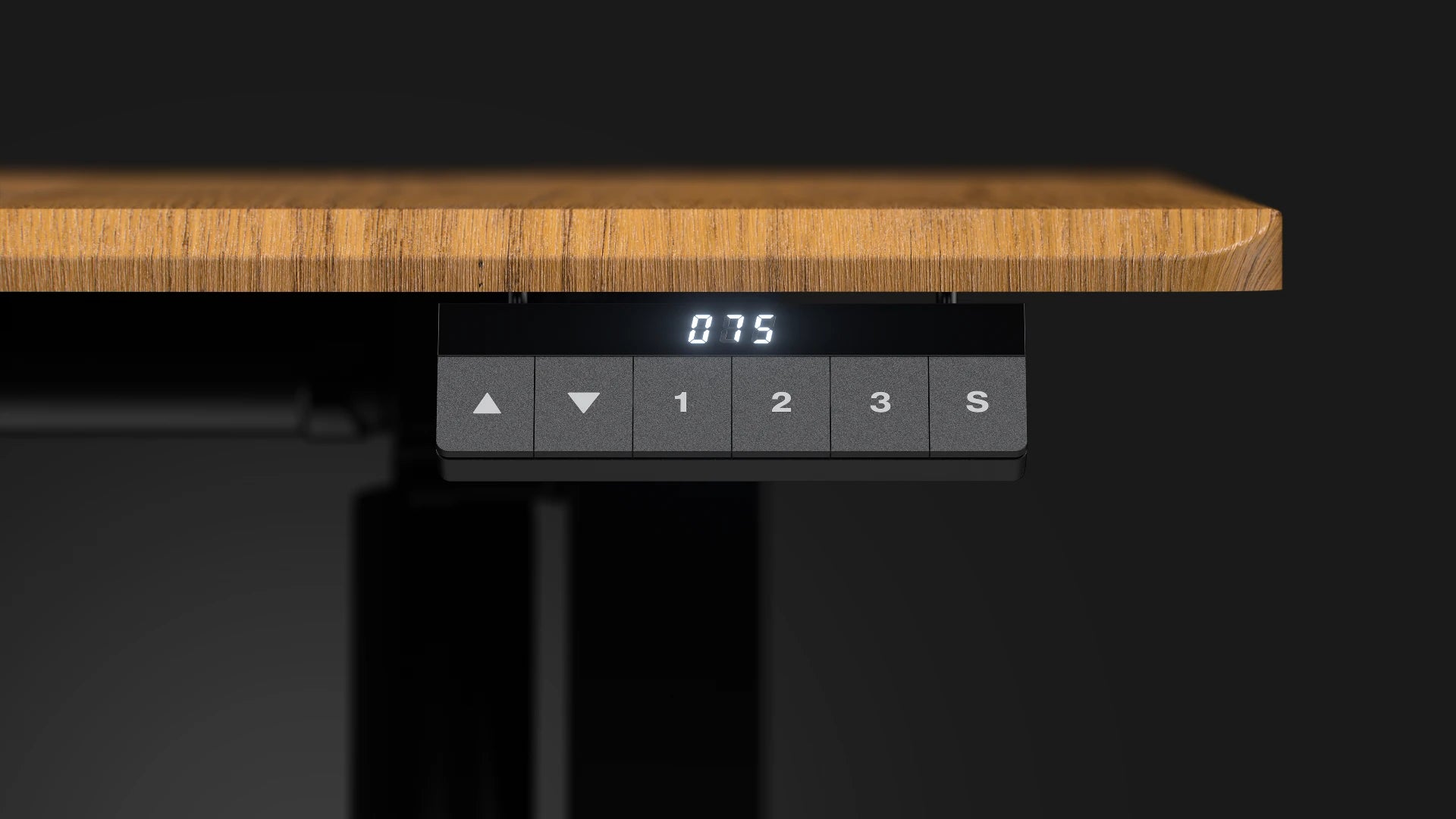 Dotykowy panel sterowania z pamięcią ustawień wysokości biurka Atlas L Electric Dark Wood 