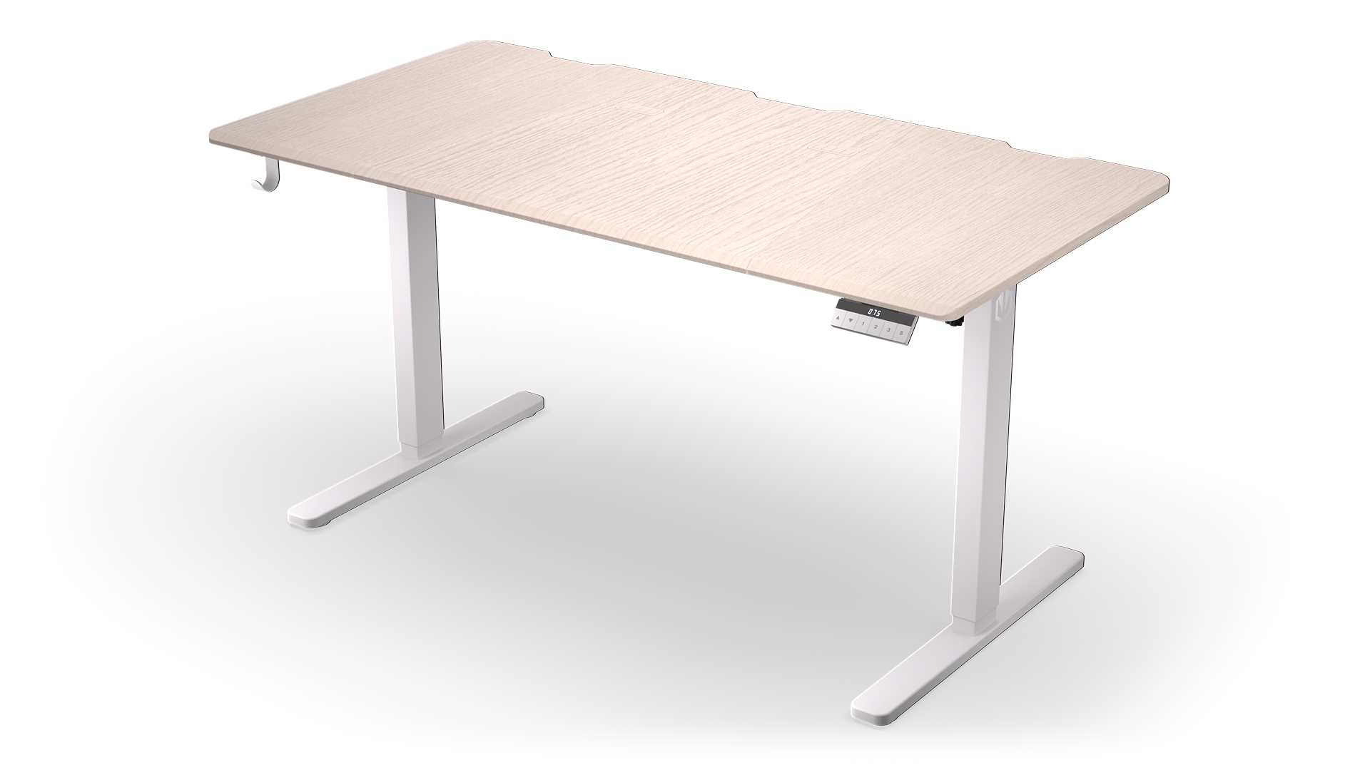 ENDORFY Atlas L Electric Light Wood EY8E005-Desk Front Right View Light Wood Top Headphone Hook Touch Control Panel