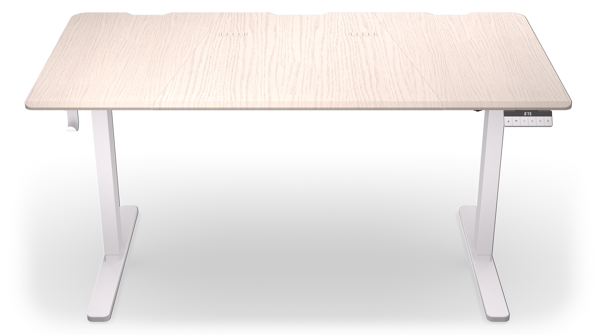 ENDORFY Atlas L Electric Light Wood EY8E005 - Desk Front Top View Rubbers Cable Grommet Top Headphone Hook Touch Control Panel