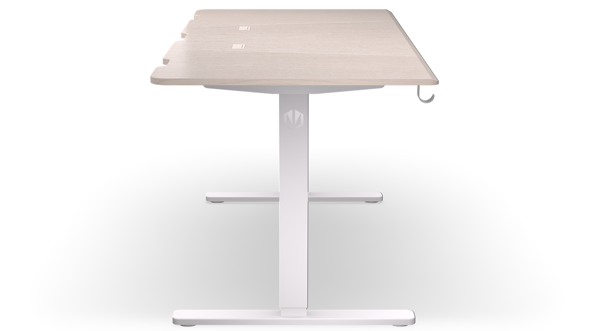 ENDORFY Atlas L Electric Light Wood EY8E005-Desk Left From The Side View Legs Headphone Hook Rubbers Cable Grommet In TheDesk Top