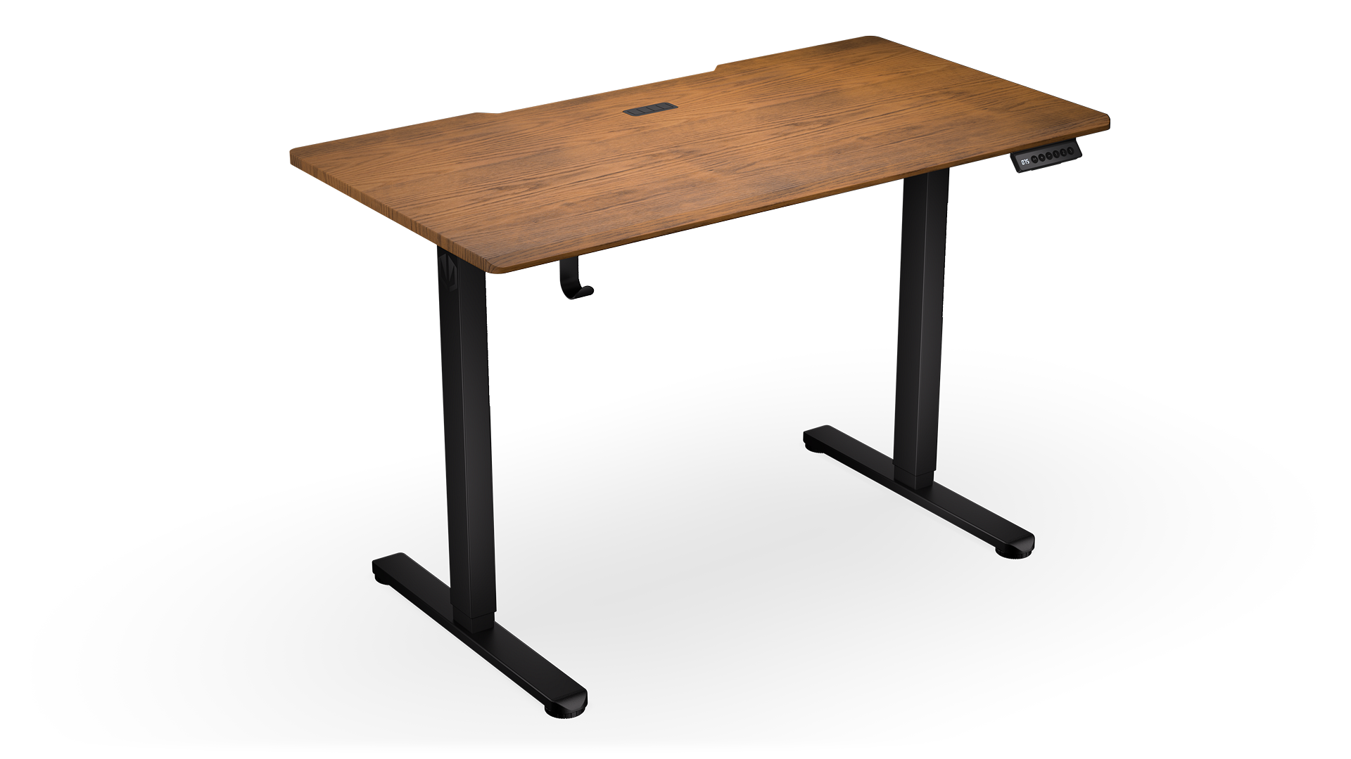 ENDORFY Atlas S Electric Dark Wood EY8E010-Desk Front Left View Headphone Hook Touch Control Panel
