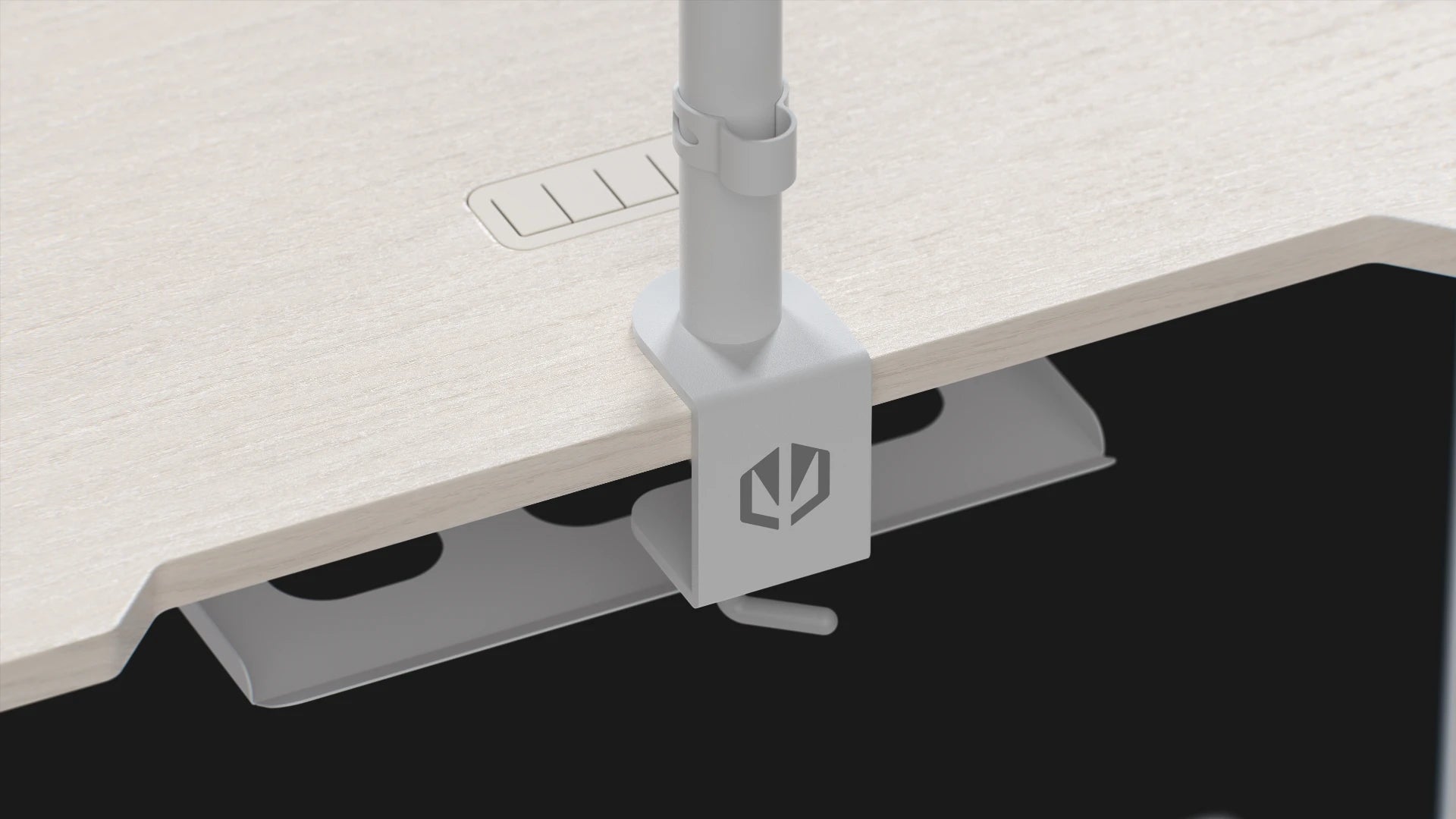 System prowadzenia kabli z wcięciami i półką na listwę zasilającą w biurku Atlas S Electric Light Wood 