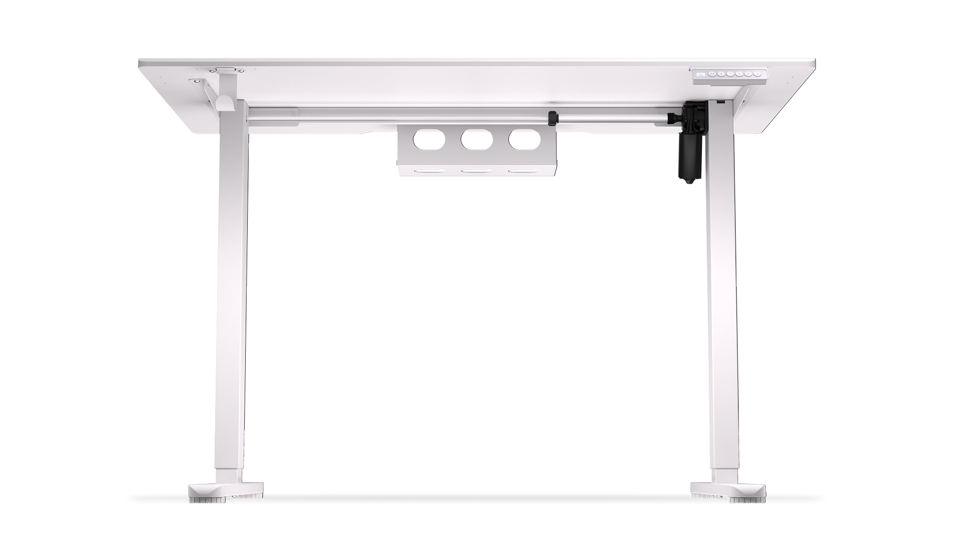 ENDORFY Atlas S Electric Onyx White EY8E008-Desk Front From Bottom View Space For Cables Touch Control Panel Legs