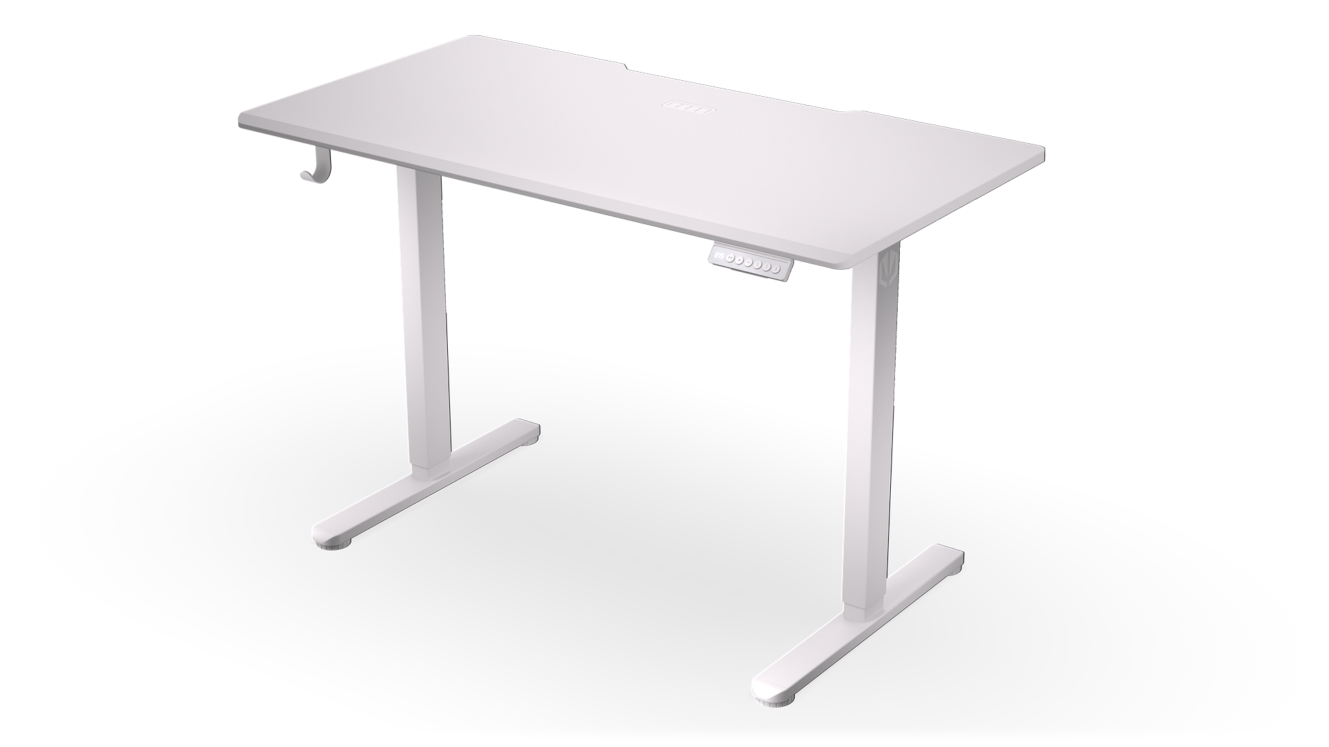 ENDORFY Atlas S Electric Onyx White EY8E008-Desk Front Right View White Countertop Headphone Hook Touch Control Panel