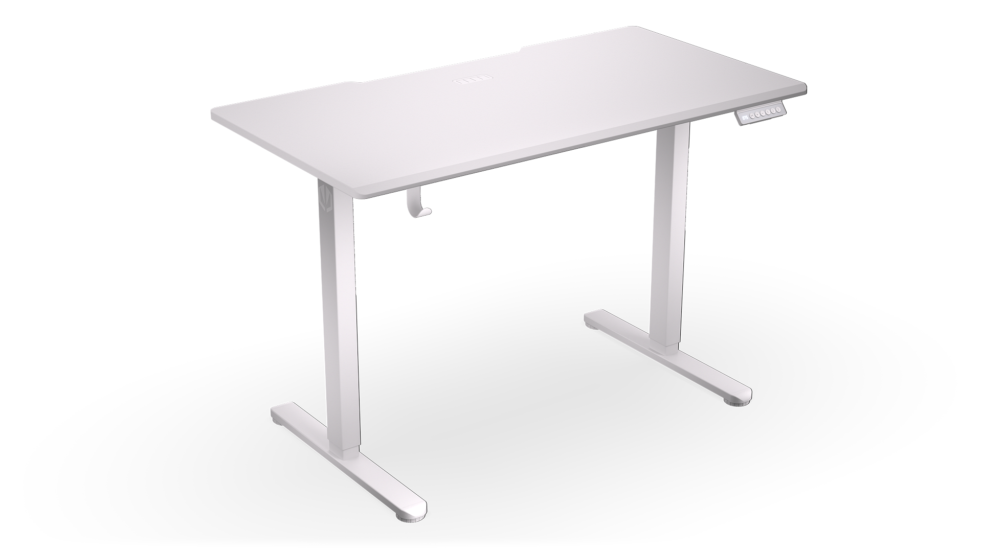 ENDORFY Atlas S Electric Onyx White EY8E008-Desk Left Front View White Countertop Headphone Hook Touch Control Panel