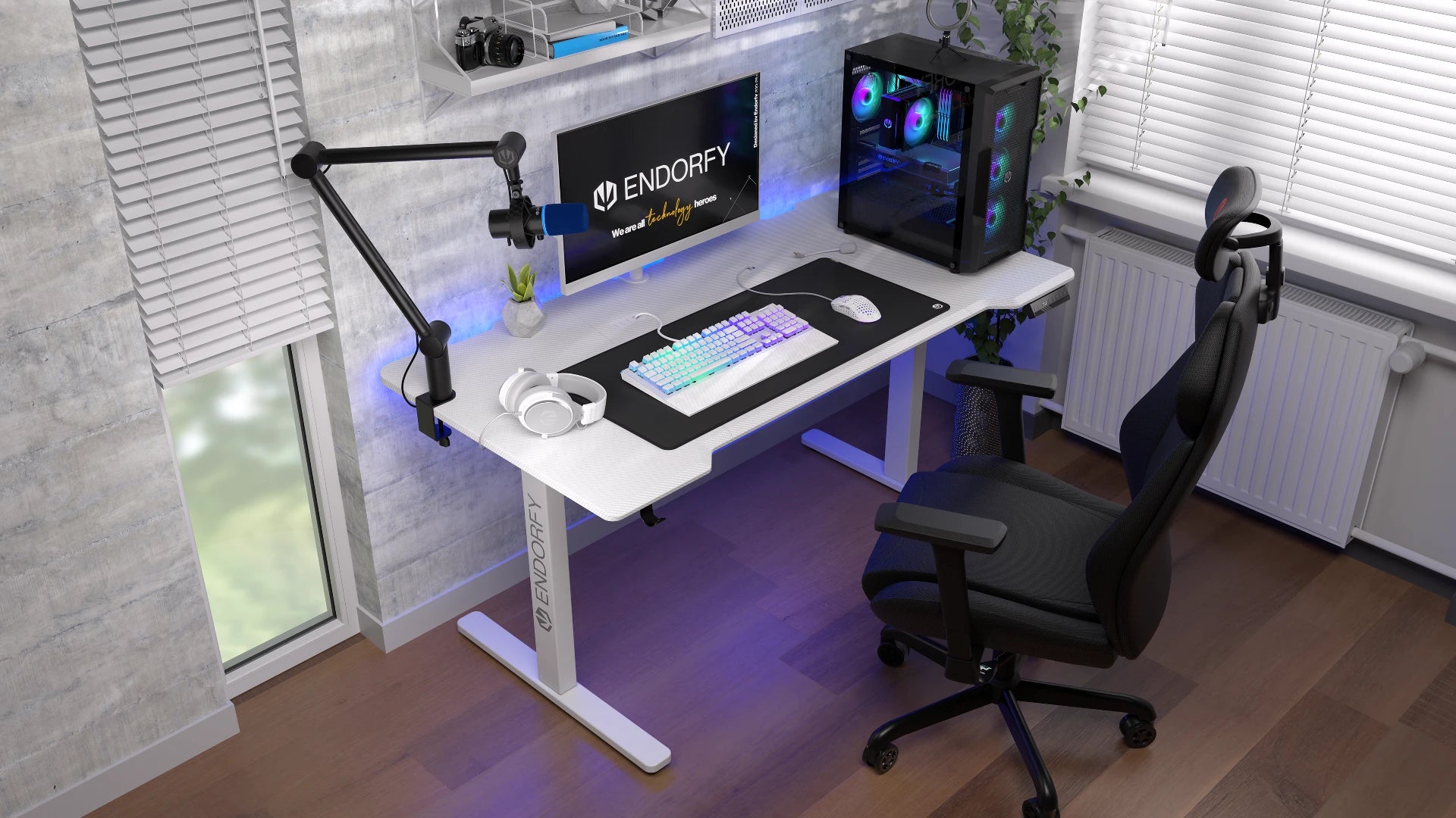 Monitor na uchwycie ENDORFY Atlas Single Onyx White z pełną regulacją kąta nachylenia i obrotu PIVOT. 