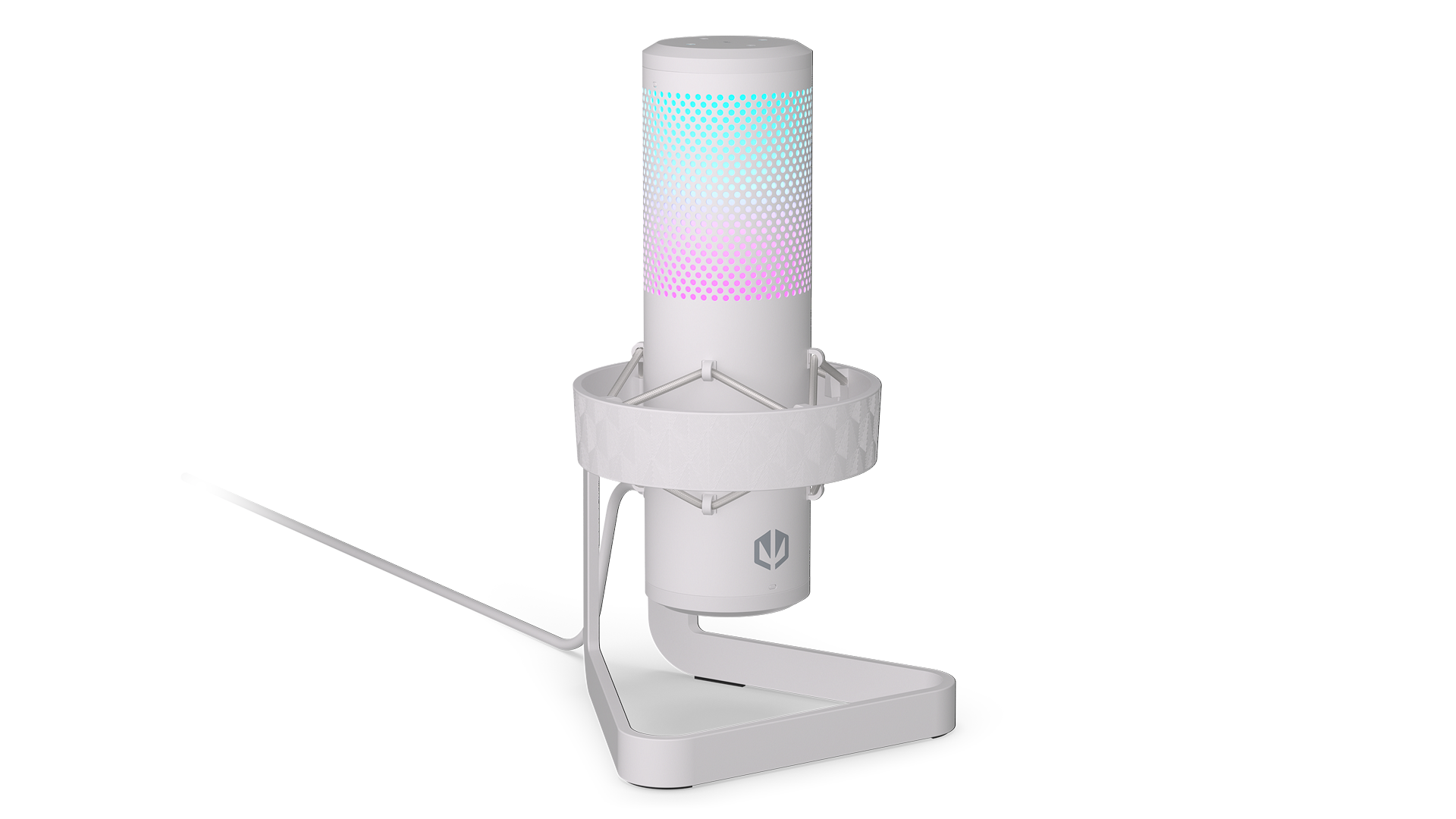 ENDORFY Axis Streaming Onyx White EY1B007-Microphone Front Left View White ARGB Stand
