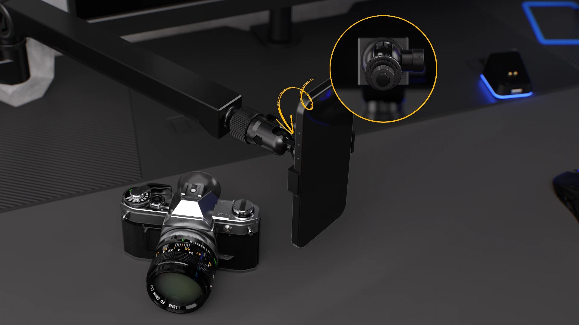 Adaptery 3/8", 5/8" i 1/4" w zestawie Broadcast Low Profile zapewniają szeroką kompatybilność.