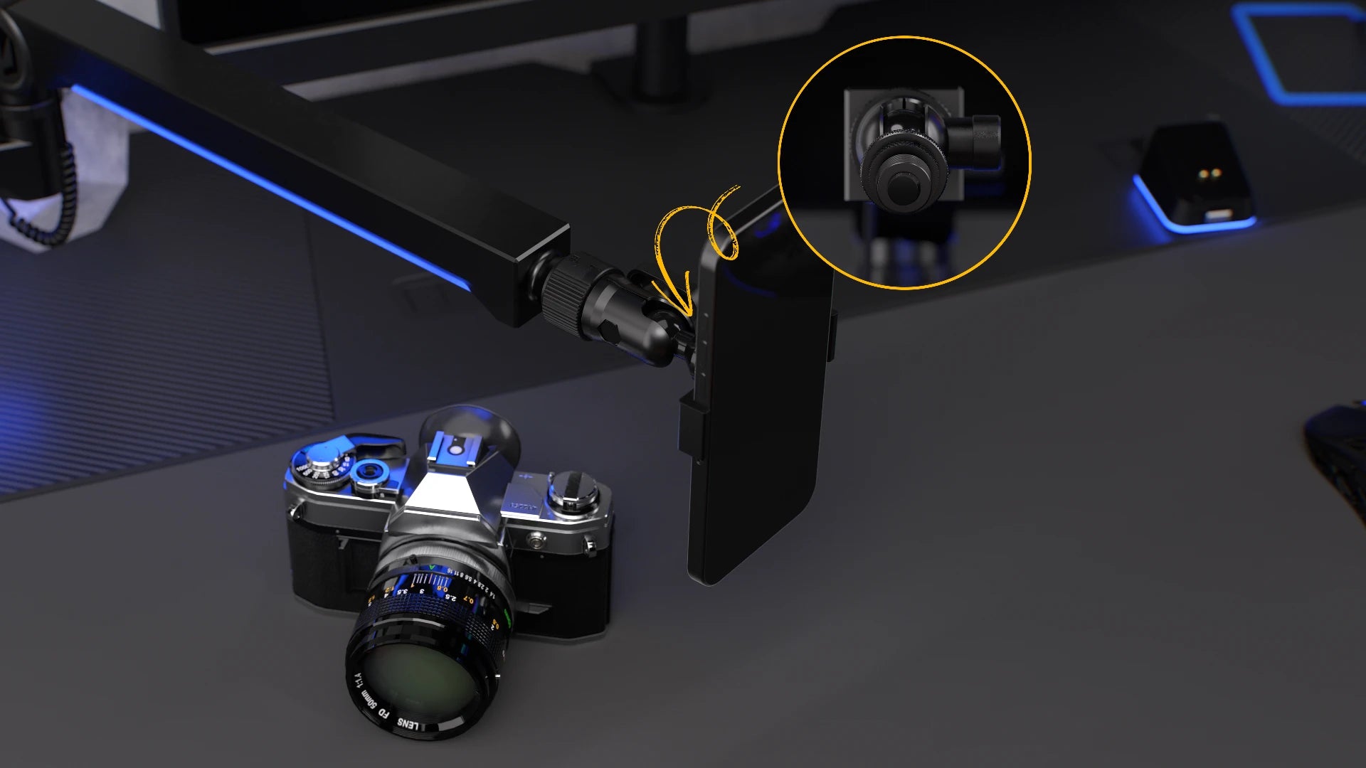 Adaptery 3/8", 5/8" i 1/4" w zestawie Broadcast Low Profile zapewniają szeroką kompatybilność