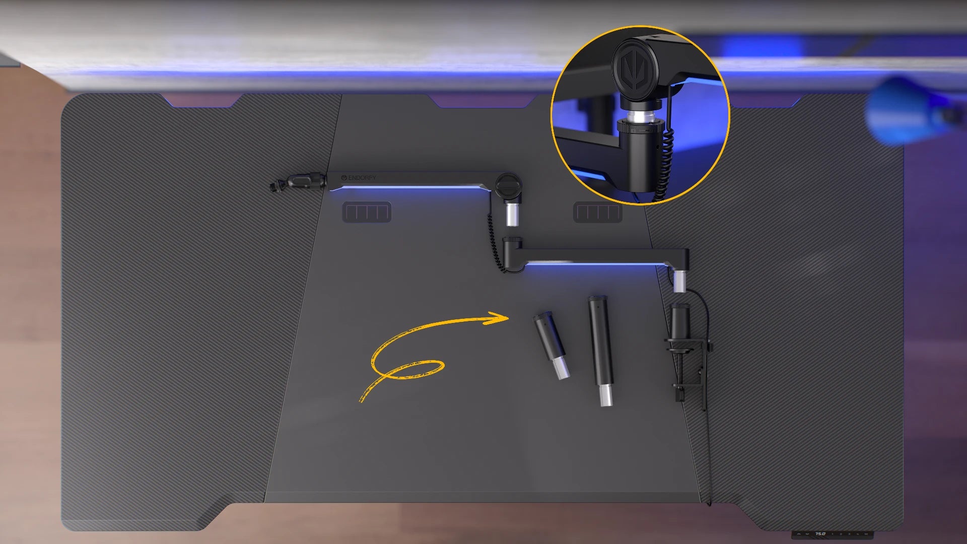 Przedłużki 82 mm i 157 mm w zestawie Broadcast Low Profile pozwalają na regulację wysokości i zasięgu statywu 