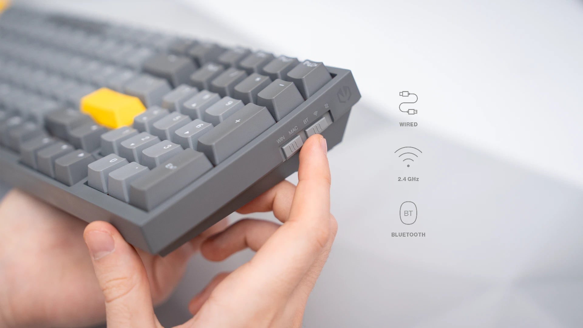 Klawiatura ENDORFY Celeris 1800 CZ CZ – schemat połączeń Bluetooth, 2,4 GHz i USB-C 