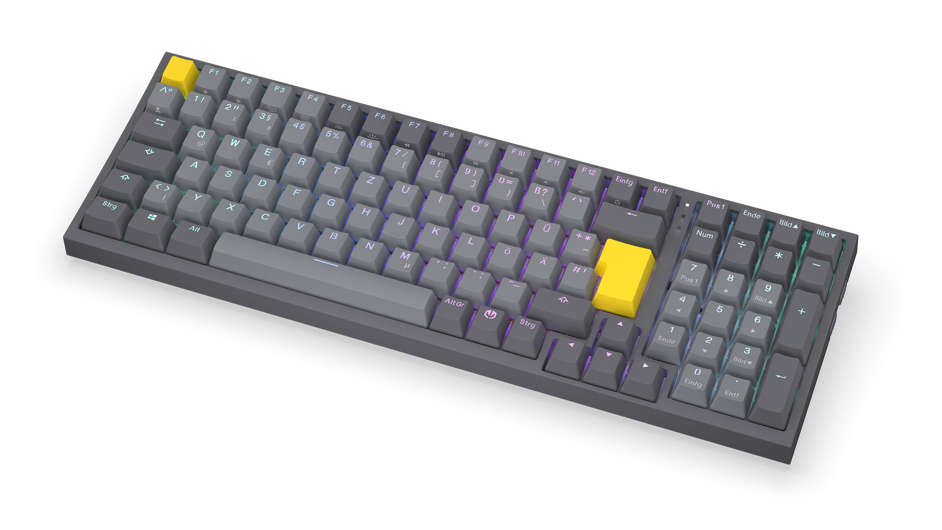 ENDORFY Celeris 1800 DE EY5D034-Keyboards Front Right View Keys Gray Yellow