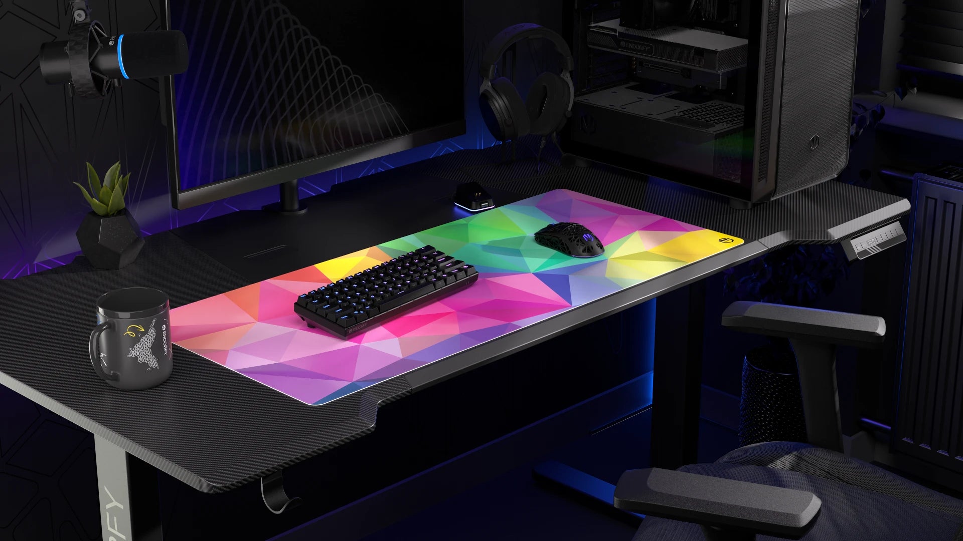 Podkładka na biurko ENDORFY Crystal Spectrum XL z kolorowym wzorem kryształu, rozmiar 900×400 mm 