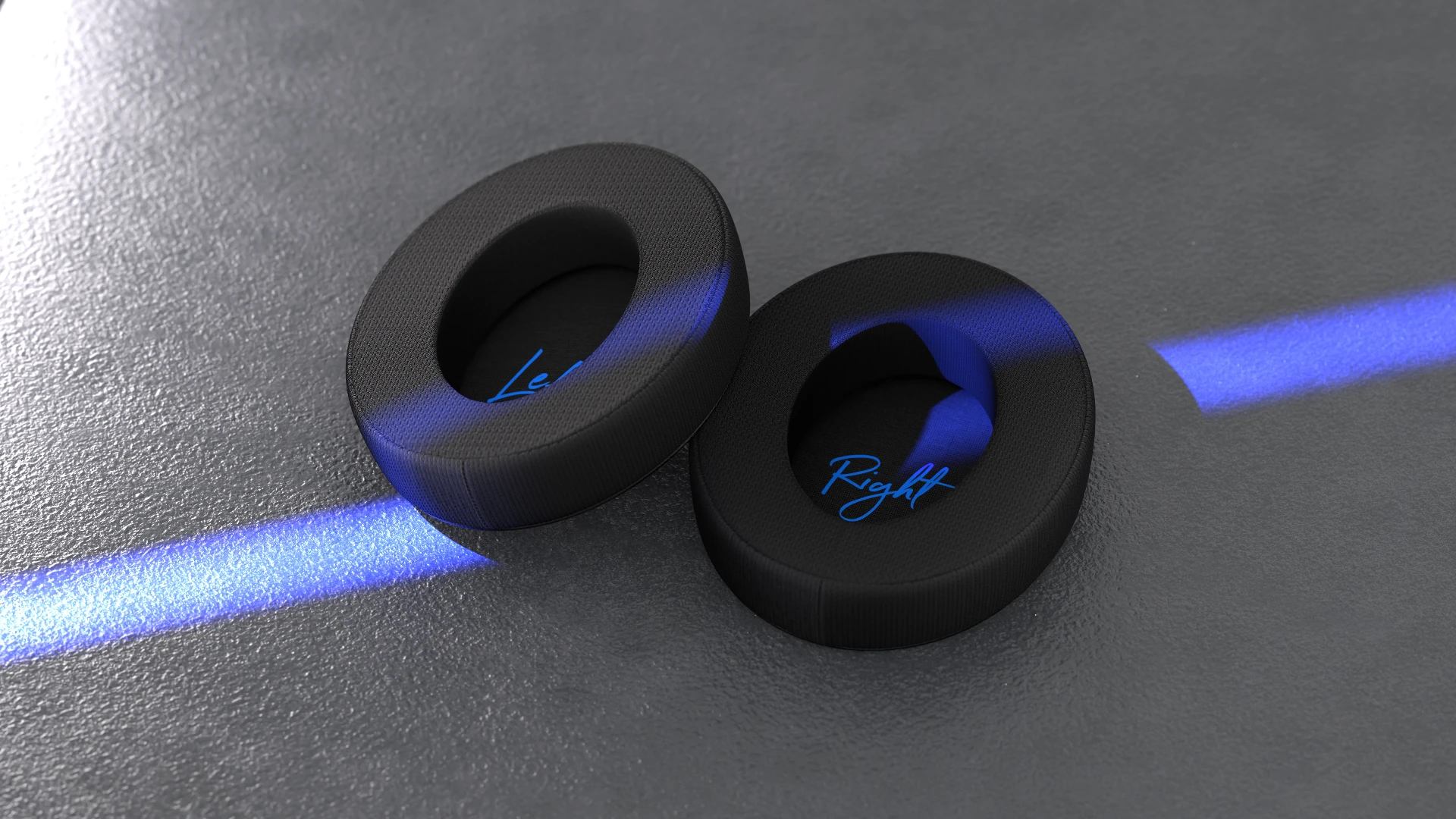 Nausznice Earpads Soft Breathing z niebieskimi oznaczeniami LEFT i RIGHT – elegancki design i łatwa identyfikacja stron 
